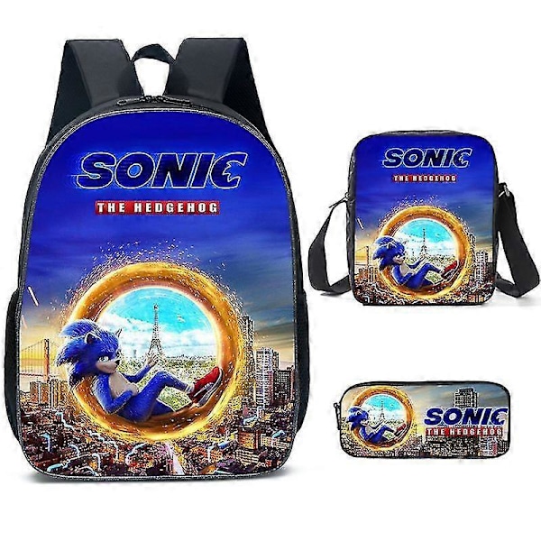 Sonic Grundskola Skolväska Tredelat Set Anime Tecknad Ryggsäck Axelväska Pennfodral hög kvalitet X Shoulder bag