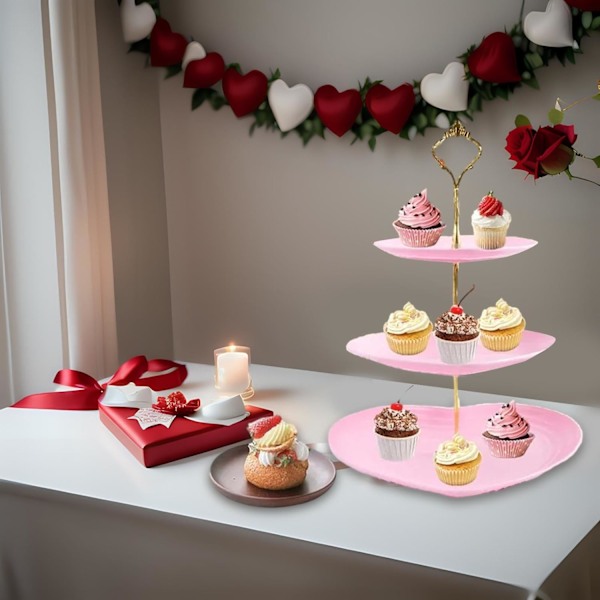 3-lags Cupcake Stand, Etagere, Bryllupsdessert Cupcake Stand, Serveringsfad til Godbidder, Etagere, Kageholder Pink