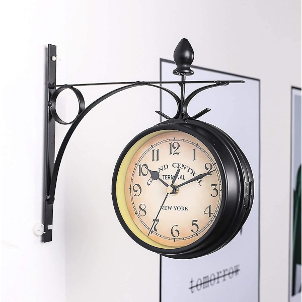 Retro Double Sided Wall Clock, Shangsky Outdoor Garden Clock With Antique Iron Casing Design Waterproof For Indoor And Outdoor Home Garden And Mans