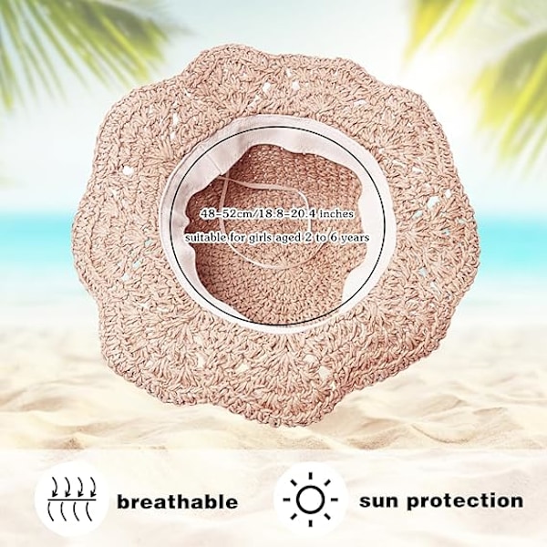 Baby Flickhatt i Halm Småbarn Sommar Solhatt med Rosett Vikbar Strand Solskyddshattar för 2-6 År Khaki