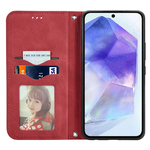 Retro Magnetiskt Läder Skal med Hudkänsla Red For Samsung Galaxy A55 5G