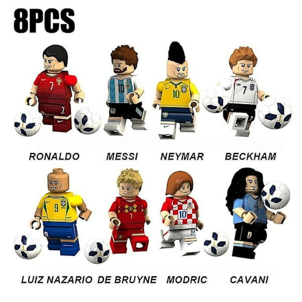 8 stk/sett Fotballspiller Byggeklosser Superstjerne Minifigurer Leke