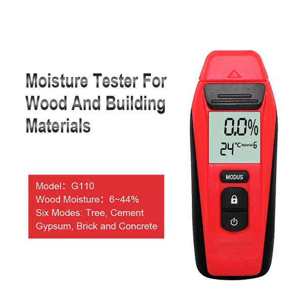 Fugtighedsmåler til forskellige materialer 135*50*31mm, fugtighedstester med LED-display og 2 stifter, bærbar digital hygrometer kan detektere træ, møbler