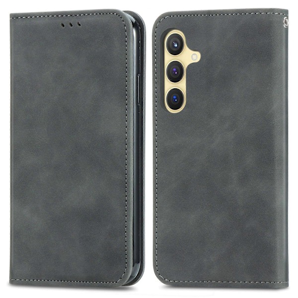 Retro Magnetiskt Läder Skal med Hudkänsla Gray For Samsung Galaxy S25+ 5G