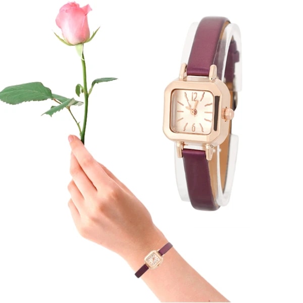 Fashionabla damkvartsklocka Analog PU-armbandsur (lila)