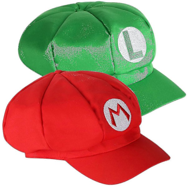 Mario ja Luigi -hatut, 2 kpl, punainen ja vihreä, videopeliteemaiset lippalakit A Hk