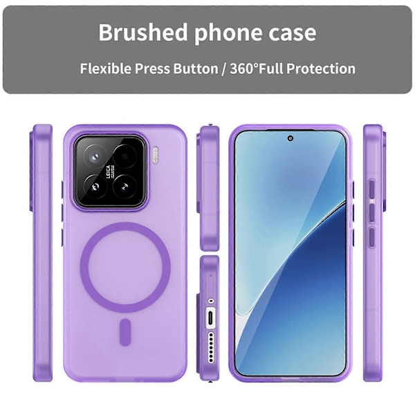 For Xiaomi 15 Deksel Kompatibelt med MagSafe TPU PC Slim Matt Gjennomsiktig Telefondeksel - Mørk Lilla Dark Purple