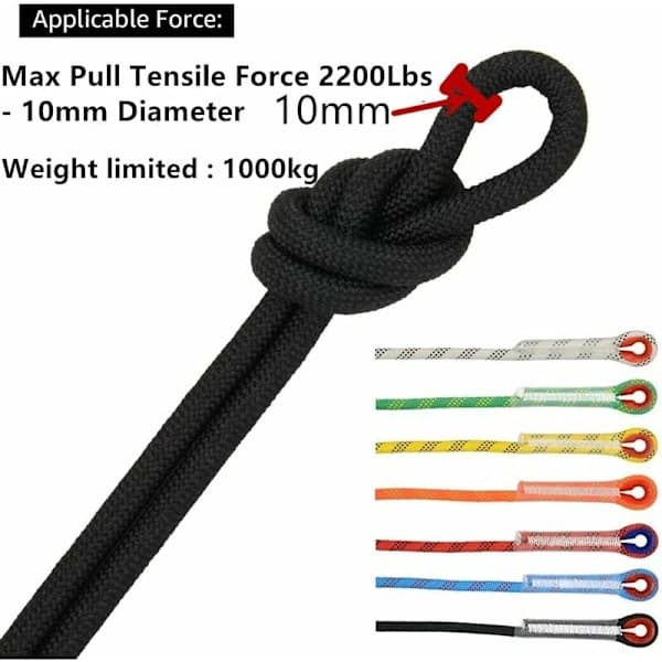 Klätterrep för utomhusbruk, Svart flätat säkerhetsrep i nylon, 15 m, TH