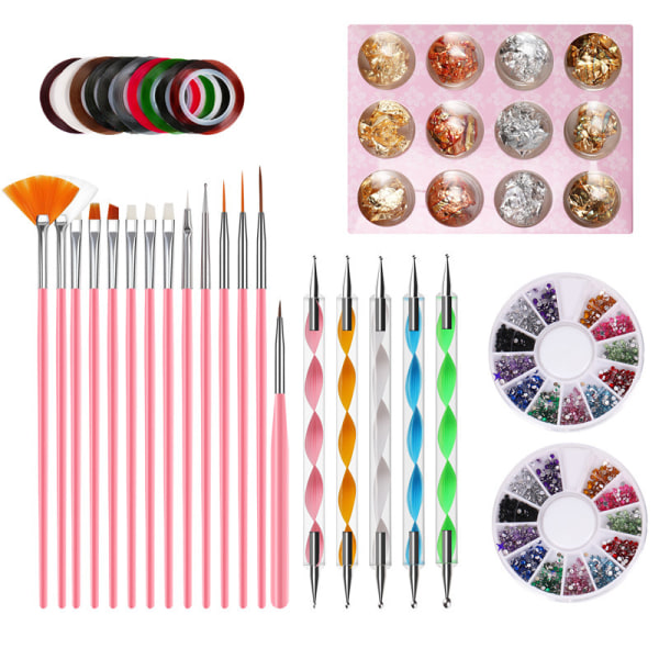 31 Dele Nail Art Design Kit, 14 Nailbørster, 5 Dotting Pens,