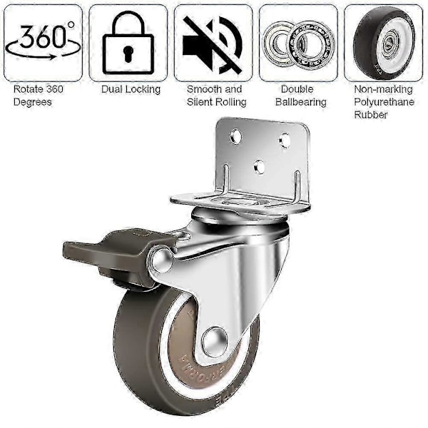 Tcgg - Set med 4 Svängbara Hjul 50mm, 100kg Möbelhjul, L-formade Möbelhjul med Bromsar 360 Graders Sväng