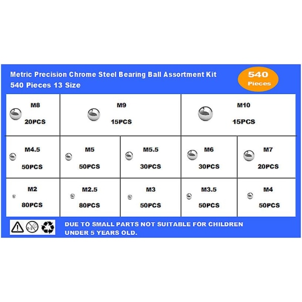 540 stk 12 størrelser metrisk presisjon kromstål kulelager sortimentsett, rustfritt stål kulelager for rulett skøyte, 2/2.5/3/3.5/4/4.5/5/6/
