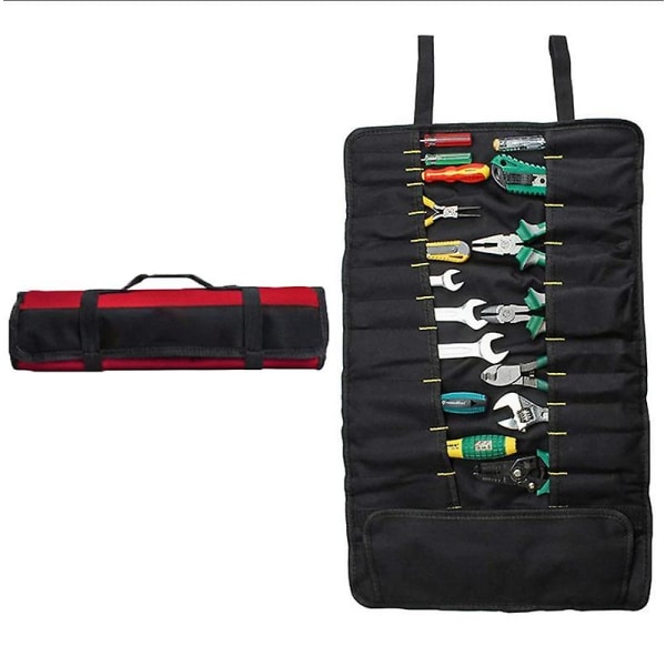 Tool Roll Storage BagRed, Oxford Cloth, 22 Pockets, Convenient Wrench Pouch, Electrician