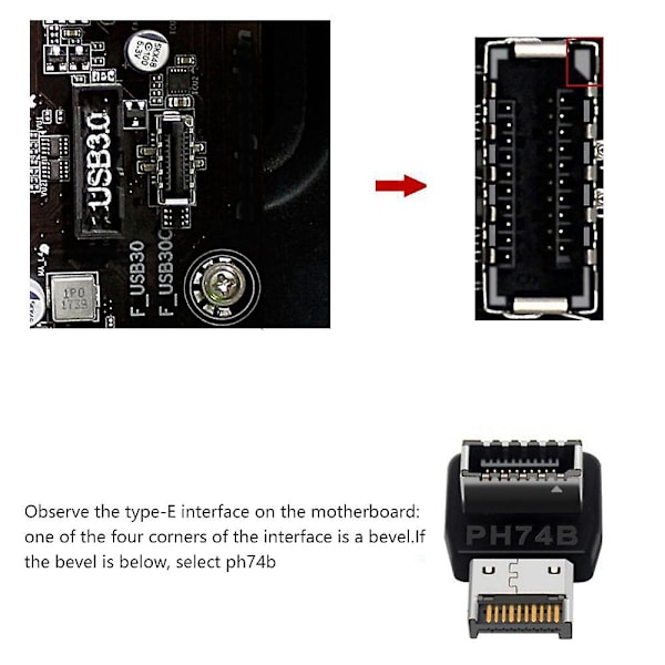Datormoderkort Typ-e Usb 3.1 Typ-e Gränssnitt 90 Graders Styrvinkel Främre Typ-c Installerad Adapter(ph74a)