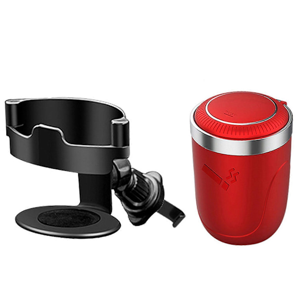 Bilaskebæger med låg og blåt LED-lys, bærbar røgfri skraldespand i rustfrit stål, biltilbehør, passer til de fleste kopholdere i biler Red with Vent Holder