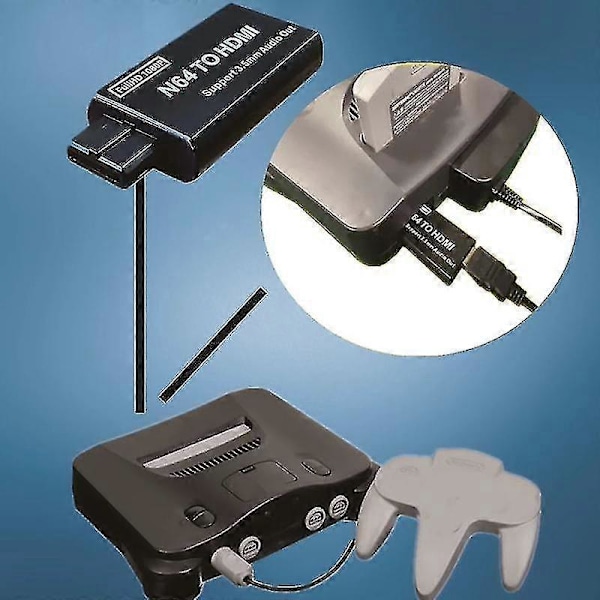 N64 til HDMI Konverter HD 1080P Spillkonsoll N64 til HD TV Adapter Plug and Play for N64/SNES/NGC/SFC med 3.5mm Lydutgang