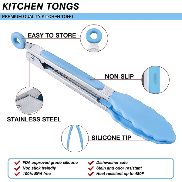 7\" 7 tommer Blå Mini Silikone Serveringstangsæt