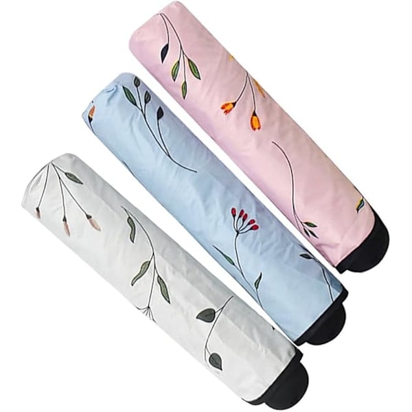 Foldbar Solskærm, Bærbar UV-beskyttende Paraply Dame Blomster Solparasoller Vindtæt Stærk Kompakt Paraply Sommer UPF 50 light blue