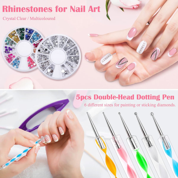 32 Dele Nail Art Design Kit, 15 Neglebørster, 5 Dotting Pens,