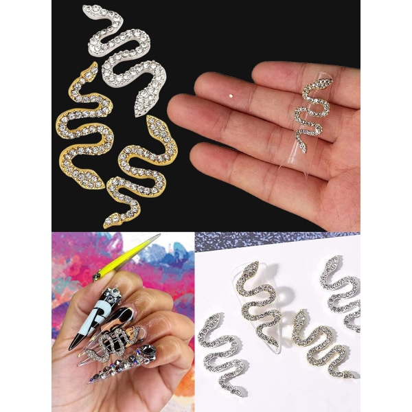 10 stycken Snake Nail Charms 3D Snake Rhinestone Nail Art Charms