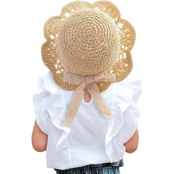 Baby Flickhatt i Halm Småbarn Sommar Solhatt med Rosett Vikbar Strand Solskyddshattar för 2-6 År Beige