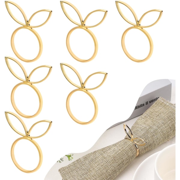 6pcs Easter Bunny Napkin Rings, Golden Rabbit Ear Napkin Rings Holder Metal Round Serviette Rings Cute Easter Napkin Buckle Dining Table Decoration fo