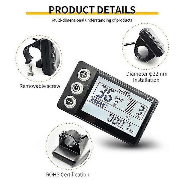 24V 36V 48V 60V Vattentät LCD-display S866 Kontrollerpanel Instrumentbräda Elcykeldisplay för Elscooter (5Pin