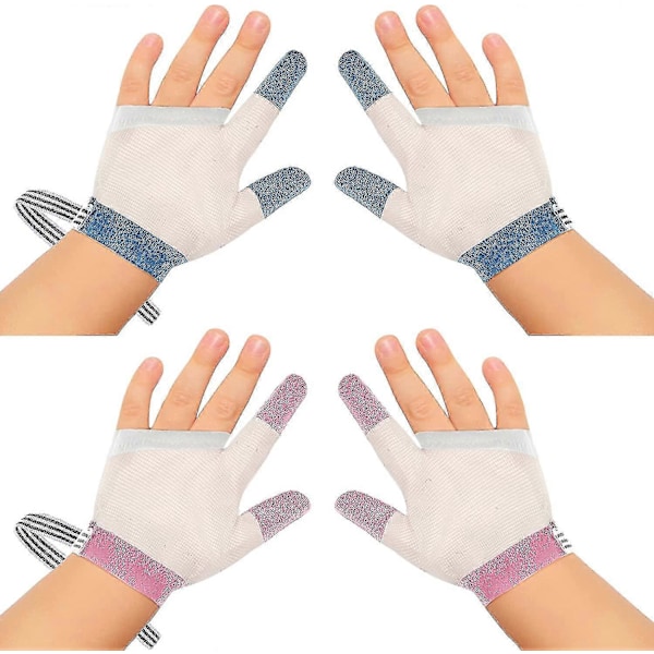 2 par Stoppa Tummsugande Finger Skydd Rosa Andningsbar Baby Finger Sugande Stoppa För Baby red-blue L