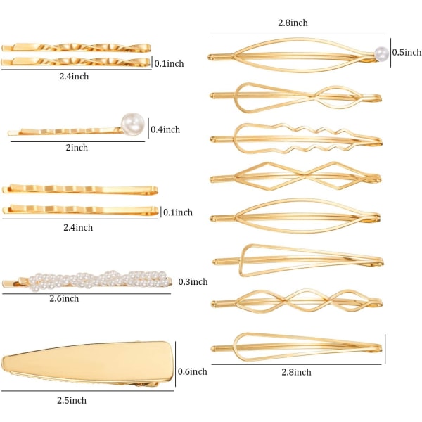 17 Sæt Guld Hårnåle Geometriske Hårklemmer Dekorative