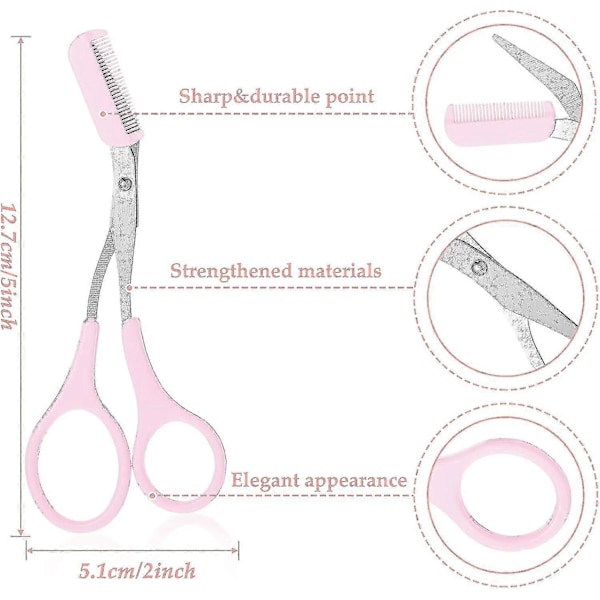 Øjenbrynstrimmer Saks med Kam Øjenbrynsformende Saks Skridsikkert Fingergreb Hårfjerning Plejetilbehør Til Mænd Kvinder (sort, Pink, Blå)-C pink white