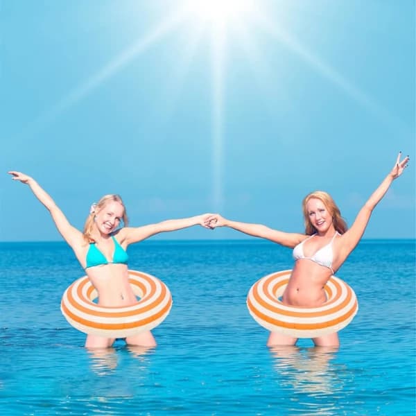 Retro striped thickened inflatable swimming ring, summer outdoor beach pool float, suitable for adults