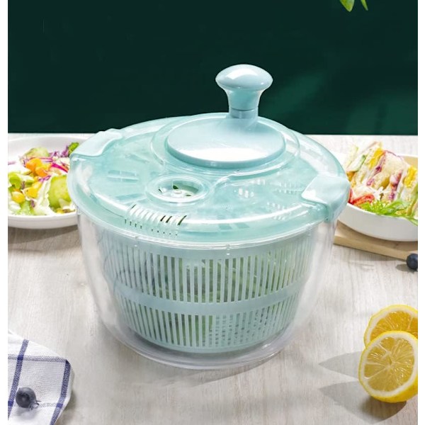 Salladsslunga - Salladstvättare, 5L Salladstork Salladsslungor med Grönsakstvättskorg, Hushållsfrukt Dehydrator Avlopp Blue