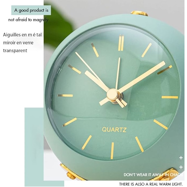 (Grön) relegateuhr analog väckarklocka med lampor, liten retro tyst