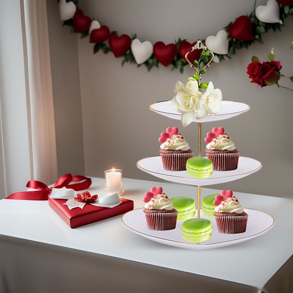 3-lags Cupcake Stand, Etagere, Bryllupsdessert Cupcake Stand, Serveringsfad til Godbidder, Etagere, Kageholder White
