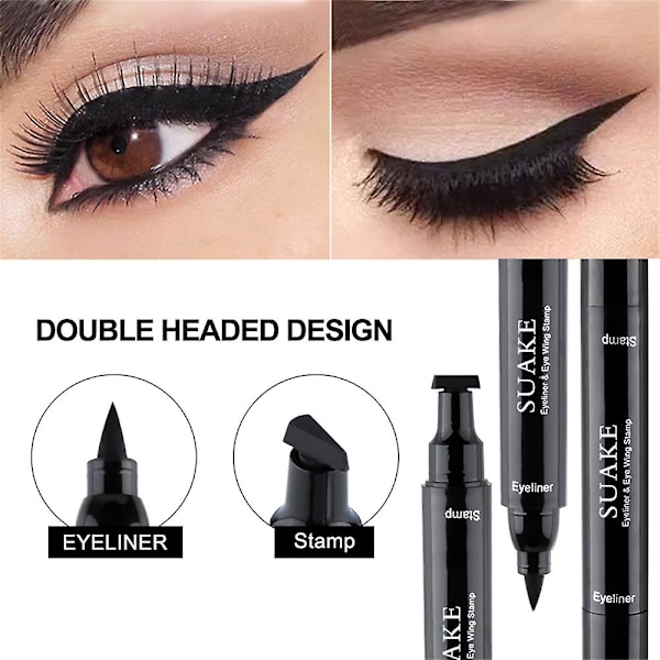 2 stk. Stor Stempel Flydende Eyeliner Pen, Vandfast Svedresistent Hurtigtørrende Sort Eyeliner Blyant Med Eyeliner Kosmetik