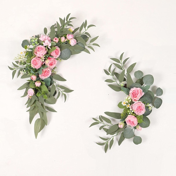 Bryllupsbue Blomster, 2 stk. Pæon Dekorativt Blomstersvaj, Kunstige Grønne Blade Silkeblomst til Bryllup, Løvgang, Bue, Bryllup Pink
