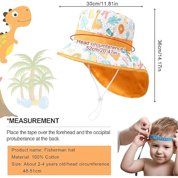 Solhatt for barn, bøttehatt for barn sommer strand gårdsplass lek UV-beskyttelse hatt myk pustende justerbar bomullshatt Multicoloured