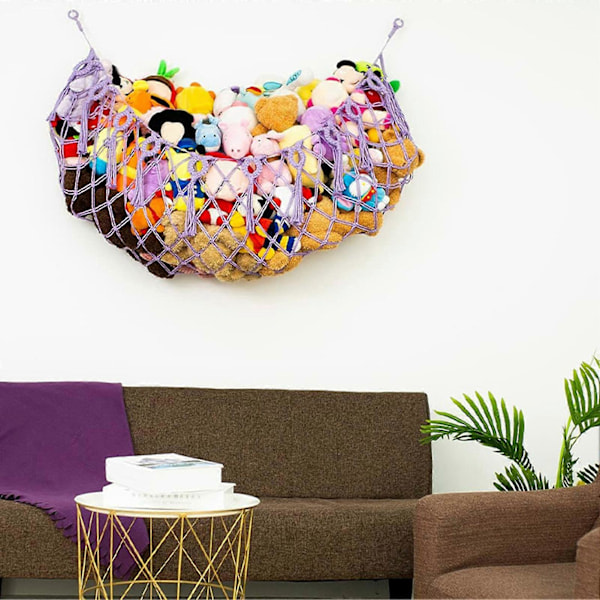 Plyschleksak Vägg Hängande Nät med Tofsar Extra Stor Boho Handgjord Bomullsrep Barn Gosedjur Plyschdjur Hängmatta Organi Light Purple