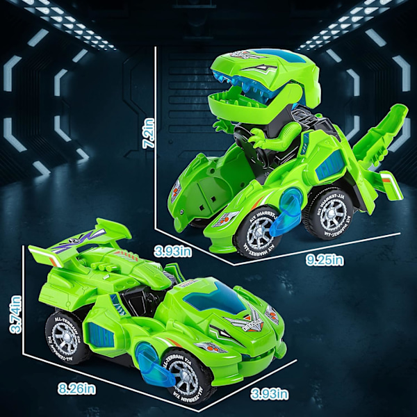 Elektrisk Automatisk Dinosaur Transformerende Bil med Blinkende Lys og Lyd til 3-7 Årige Drenge Piger Pædagogisk Legetøj Fødselsdags Julegaver til Børn Green