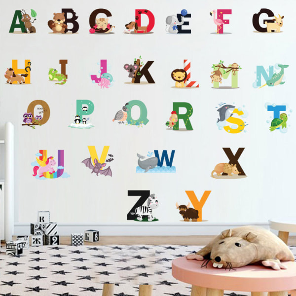 3 st Härlig 26 engelska bokstäver djur Väggdekor barnrum
