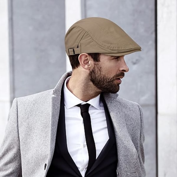 2 Pak Khaki/Beige Newsboy Hatte til Mænd - Flade Bomuldshatte