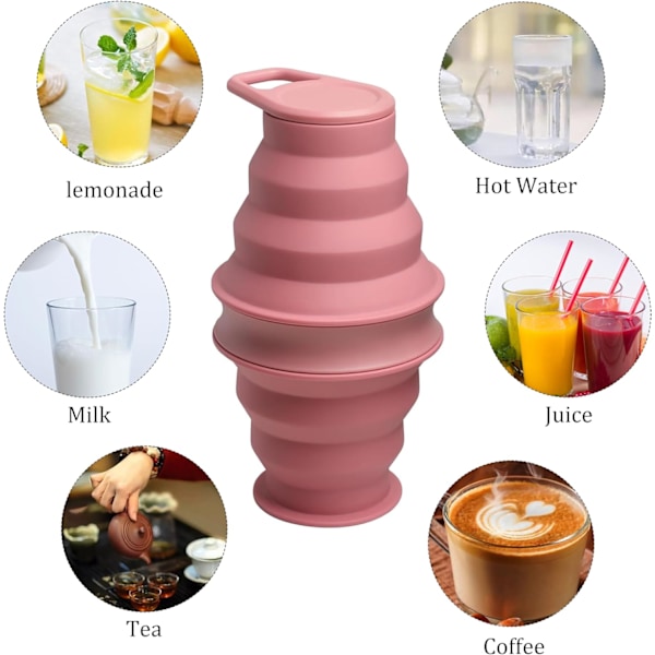 Hopfällbar vattenflaska, hopfällbar vattenflaska i silikon, resetillbehör, hopfällbar gymflaska, läckagesäker, vandringstillbehör för resor Pink