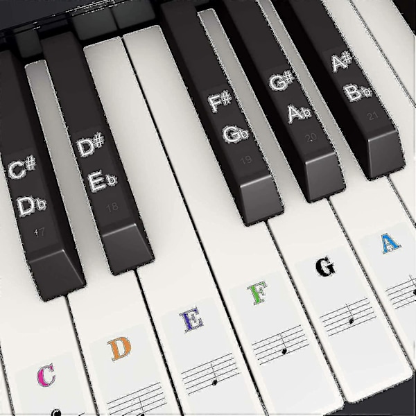Färgade pianoklistermärken för 49, 54, 61, 88 tangenter, färgglada pianoklistermärken ersättning pianonoter klistermärken för keyboard