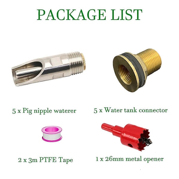 5 st Pig Nipple Waterer för Barrel Kit Automatisk Pig Nipple Dricker Hog Dricker Matare med Mässing