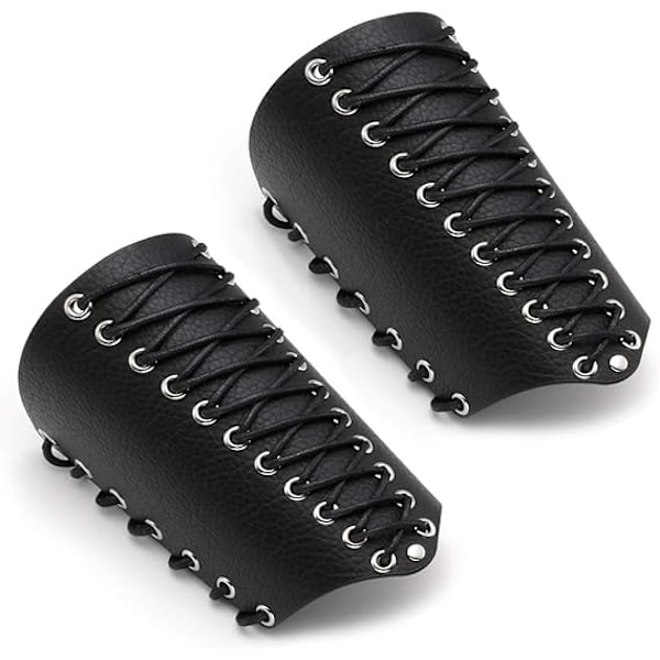 2 st Armmanschetter för män Steampunk Rustning Armband PU Läder Manschetter för Kostym Black