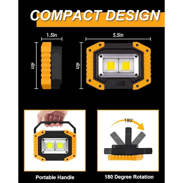 30W LED Arbejdslampe Genopladelig Bærbar COB Projektør Super Lys 2000LM Batteri Udendørs Sikkerhedslys USB Vandtæt