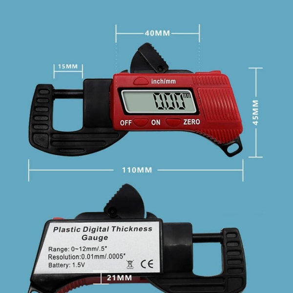 Sininen paksuusmittari 0-12mm Digitaalinen mittari Tarkka mittaustesteri Lcd-näyttö