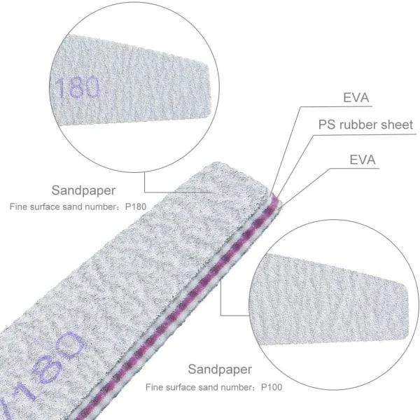 16 stk. dobbeltsidet neglefil - 100/180 grit vaskbar fil Hvid