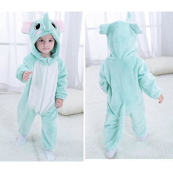Tonwhar Spädbarn Tiger Dinosaurie Djur Maskeradkostym Hooded Romper Jumpsuit Elephant 80