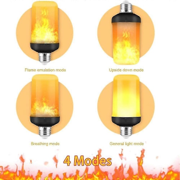 LED-lampa med flammande effekt, 4 lägen flimrande glödlampor, E26/E27-sockel, jul 4pcs
