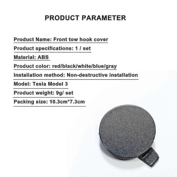Front Tow Hook Cover til Tesla Model 3, Sort Erstatningskofangerdæksel (1460701-00-b) gray